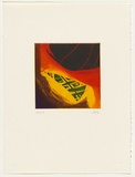 Artist: Brunnschweiler, Ulli. | Title: not titled [sweeping abstract shapes in red, yellow, green and brown #1] | Date: 1996, April | Technique: etching, printed in colour, from four plates