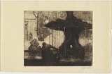 Artist: b'TRAILL, Jessie' | Title: b'Piazza Barberini, Rome [Barberini Square, Rome]' | Date: 1908 | Technique: b'etching and drypoint, printed in dark brown ink with plate-tone and wiped highlights, from one plate'