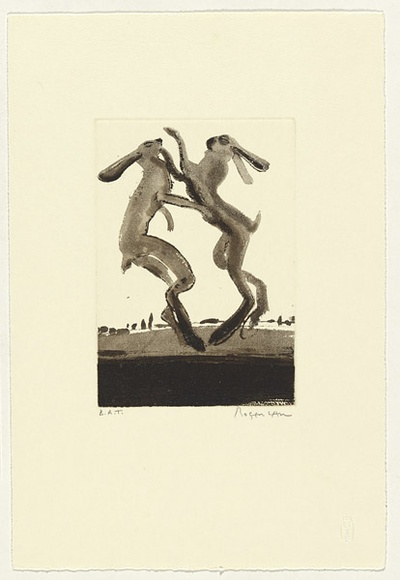 Artist: b'Law, Roger.' | Title: b'Not titled [two rabbits fighting].' | Date: 2005 | Technique: b'aquatint, printed in black ink, from one plate'
