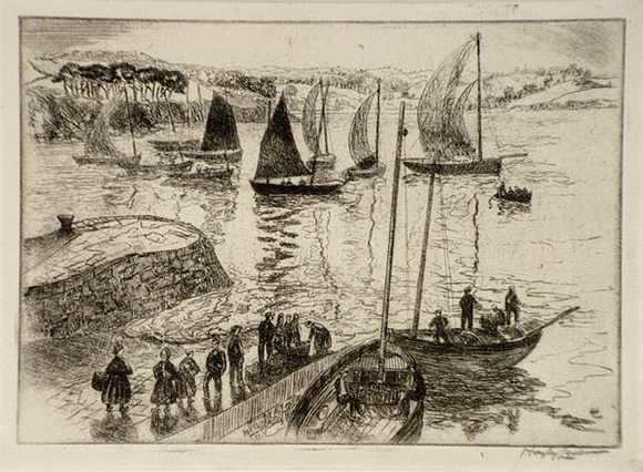 Artist: b'Hayley-Lever, Richard.' | Title: b'Douarnenez' | Date: 1930s | Technique: b'etching and foul biting, printed in black ink, from one plate'