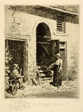 Artist: b'LINDSAY, Lionel' | Title: b'Currency Lass' stables, Parramatta | Date: 1920 | Technique: b'etching, printed in brown ink, from one plate' | Copyright: b'Courtesy of the National Library of Australia'