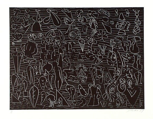 Artist: b'JACKS, Robert' | Title: b'not titled.' | Date: 1989 | Technique: b'etching, printed in black ink, from one plate'