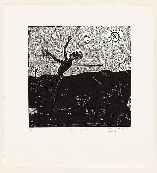 Artist: b'Gilbert, Kevin.' | Title: b'Wahlo: Total law' | Date: 1967 | Technique: b'linocut, printed in black ink, from one block'