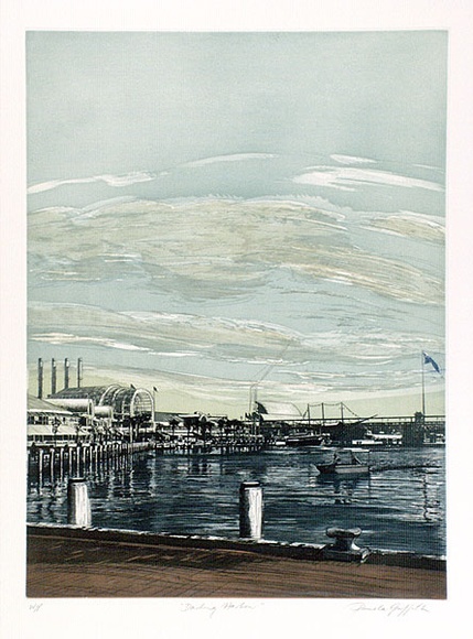 Artist: b'GRIFFITH, Pamela' | Title: b'Darling Harbour' | Date: 1988 | Technique: b'hard ground, aquatint, photo-transferred on one copper' | Copyright: b'\xc2\xa9 Pamela Griffith'