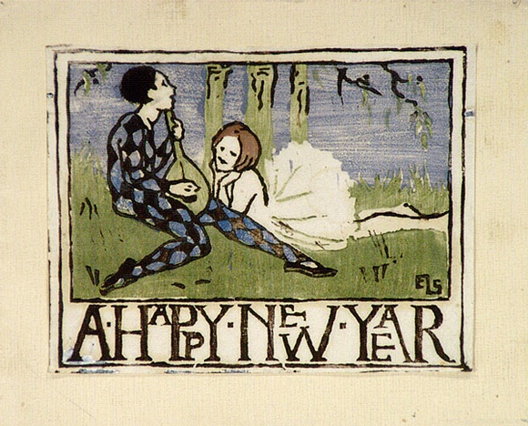 Artist: b'Spowers, Ethel.' | Title: b'Greeting card: A Happy New Year' | Date: c.1926 | Technique: b'linocut, printed in colour in the Japanese manner, from multiple blocks'