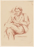 Artist: b'MACQUEEN, Mary' | Title: b'Peter' | Date: 1957 | Technique: b'lithograph, printed in ochre ink, from one plate' | Copyright: b'Courtesy Paulette Calhoun, for the estate of Mary Macqueen'