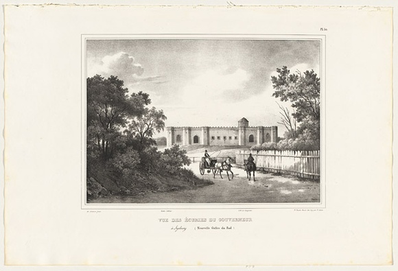 Title: b'Vue des \xc3\xa9curies du gouverneur \xc3\xa1 Sydney, Nouvelle Galles du Sud' | Date: c.1829 | Technique: b'lithograph, printed in black ink, from one stone [or plate]'