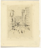 Artist: Barker, David. | Title: Bridge Street. | Date: (1930) | Technique: drypoint, printed in black ink, from one plate