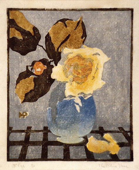 Artist: b'Pye, Mabel.' | Title: b'The blue vase' | Date: c.1933 | Technique: b'linocut, printed in colour, from multiple blocks'