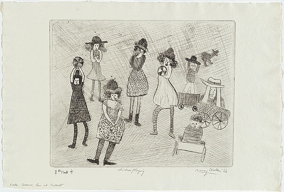 Artist: b'WALKER, Murray' | Title: b'Yvette, Sabrina and Ben at Kallista.' | Date: 1966 | Technique: b'etching, printed in black ink, from one plate'
