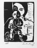 Artist: b'Armstrong, Ian.' | Title: b'(Mother and child).' | Date: 1976 | Technique: b'woodcut, printed in black ink, from one block'
