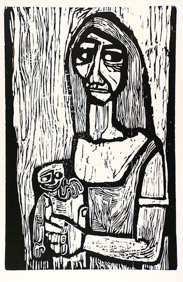 Artist: b'LAWTON, Tina' | Title: b'not titled [Woman and child]' | Date: c.1963 | Technique: b'woodcut'