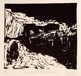 Artist: bO'Connor, Vic. | Title: b'Going home - North Melbourne' | Date: 1949 | Technique: b'linocut, printed in black ink, from one block' | Copyright: b'Reproduced with permission of the artist.'