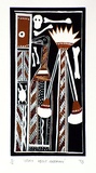 Artist: Bununggurr, Bobby. | Title: Story about ceremony | Date: 1993 | Technique: linocut, printed in black ink, from one block; hand-coloured