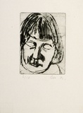 Artist: b'MADDOCK, Bea' | Title: b'Head II.' | Date: 1964 | Technique: b'drypoint, printed in black ink, from one copper plate'