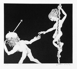 Artist: BOYD, Arthur | Title: The next hoisting herself with rope and pulley down. | Date: 1970 | Technique: etching and aquatint, printed in black ink, from one plate