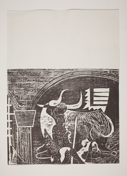Artist: b'Haxton, Elaine' | Title: b'Greeting card: (The nativity)' | Date: c.1966 | Technique: b'woodcut'