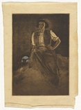 Artist: b'Nimmo, Lorna.' | Title: b'(Gypsy girl)' | Date: c.1940 | Technique: b'etching and aquatint, printed in brown ink with gouache and crayon from one copper plate'