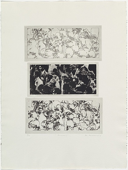 Artist: b'MADDOCK, Bea' | Title: b'Funeral I' | Date: 1971, September | Technique: b'photo-etching and aquatint, printed in black ink, from three plates'