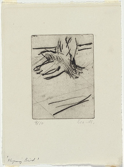 Artist: b'MADDOCK, Bea' | Title: b'Flying bird' | Date: (1964) | Technique: b'drypoint, printed in black ink with plate-tone, from one copper plate'