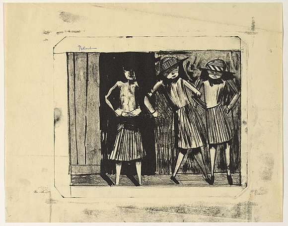 Artist: b'Blackman, Charles.' | Title: b'Three schoolgirls.' | Date: (1953) | Technique: b'lithograph'