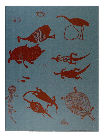 Title: b'Cave paintings of Arnhem Land..' | Date: c.1970 | Technique: b'screenprint, printed in colour, from two stencils'