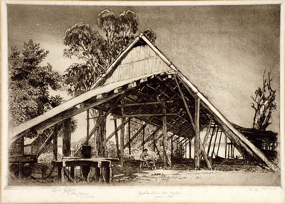 Artist: b'LINDSAY, Lionel' | Title: bRock Davis's Slips, Woy Woy | Date: 1917 | Technique: b'etching and drypoint, printed in warm black ink with plate-tone, from one copper plate' | Copyright: b'Courtesy of the National Library of Australia'