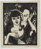 Artist: Gibbons, Gladys. | Title: (Lovers). | Date: c.1929 | Technique: linocut, printed in black ink, from one block