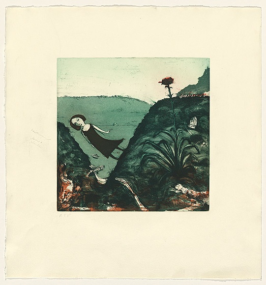 Artist: Shead, Garry. | Title: Gymea lily | Date: 1991-94 | Technique: etching and aquatint, printed in green and brown inks, from two plates | Copyright: © Garry Shead