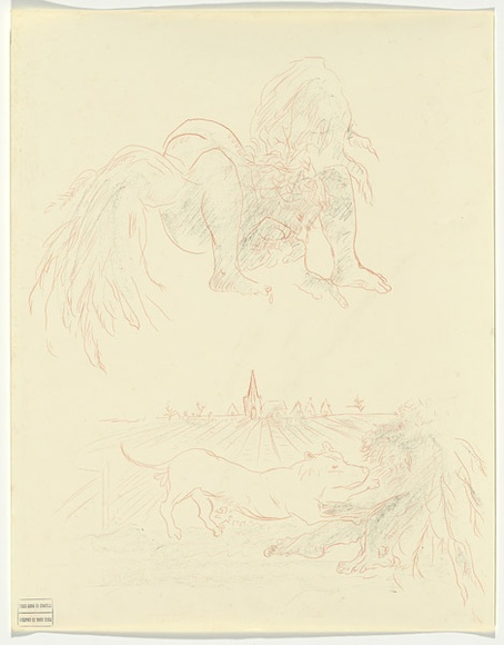 Artist: b'BOYD, Arthur' | Title: b'Flying figure and landscape.' | Date: 1960-70 | Technique: b'transfer drawing' | Copyright: b'Reproduced with permission of Bundanon Trust'