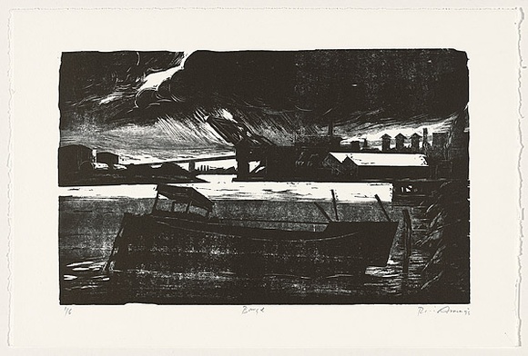 Artist: AMOR, Rick | Title: Barge. | Date: 1995 | Technique: woodcut, printed in black ink, from two blocks