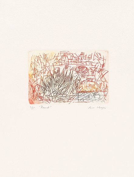 Artist: b'MEYER, Bill' | Title: b'Ramot' | Date: 1992 | Technique: b'etching, printed in red yellow and green ink a la poup\xc3\xa9e, from one zinc plate' | Copyright: b'\xc2\xa9 Bill Meyer'