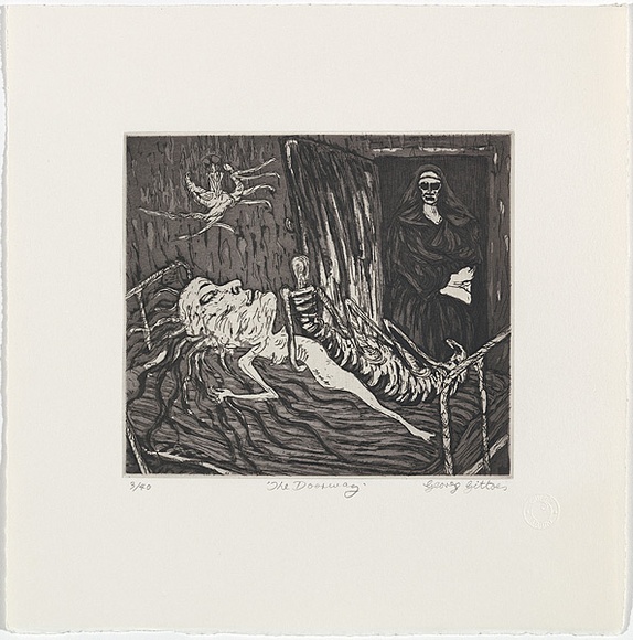 Artist: b'Gittoes, George.' | Title: b'The doorway.' | Date: 1971 | Technique: b'etching, printed in black ink, from one plate'