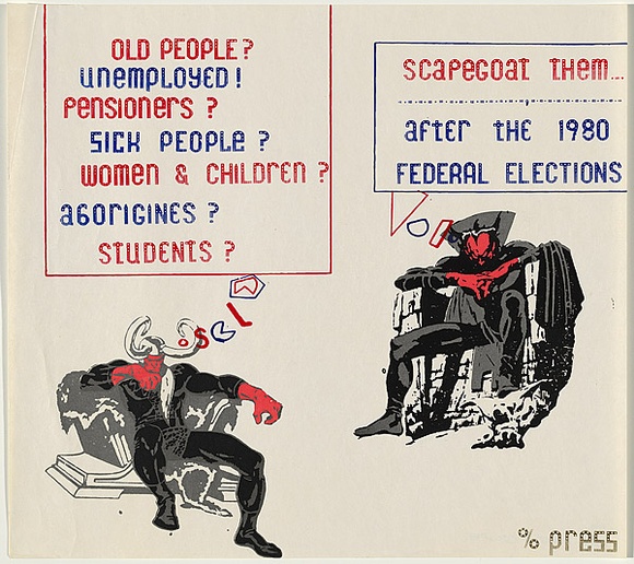 Artist: b'Cowper, Martin.' | Title: b'1980 Federal Election.' | Date: 1980 | Technique: b'screenprint, printed in colour, from six stencils'