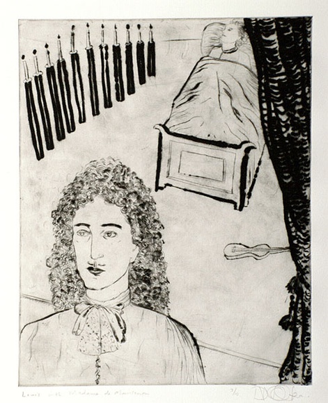 Artist: b'Walker, Deborah.' | Title: b'Louis with Madame de Maintenon' | Date: 1987 | Technique: b'drypoint, printed in black ink with plate-tone, from one plate' | Copyright: b'\xc2\xa9 Deborah Walker. Licensed by VISCOPY, Australia'