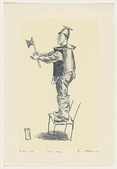 Artist: b'AMOR, Rick' | Title: b'Tin man' | Date: 1991 - 1992, November - January | Technique: b'lithograph, printed in colour, from two plates' | Copyright: b'Image reproduced courtesy the artist and Niagara Galleries, Melbourne'