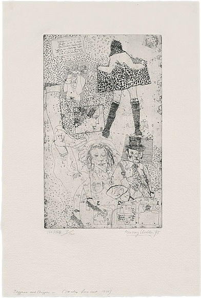 Artist: b'WALKER, Murray' | Title: b'Jazzman and stripper.' | Date: 1975 | Technique: b'etching, printed in black ink, from one plate'