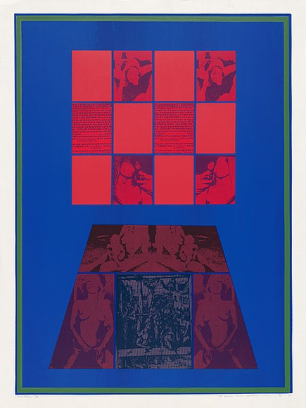 Artist: b'MEYER, Bill' | Title: b'Kit imposes severe limitations - Merde!' | Date: 1970 | Technique: b'screenprint, printed in eight colours, from hand cut indirect screens, one open block out screen, letraset on acetate screen and multiple photo ortho screens' | Copyright: b'\xc2\xa9 Bill Meyer'