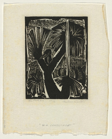 Artist: b'Ratas, Vaclovas.' | Title: b'Western Australian landscape' | Date: 1950 | Technique: b'wood-engraving, printed in black ink, from one block'