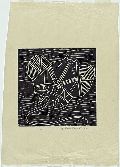 Artist: b'TUNGUTALUM, Bede' | Title: b'Stingray' | Date: 1970s | Technique: b'woodcut, printed in black ink, from one block' | Copyright: b'\xc2\xa9 Bede Tungutalum, Licensed by VISCOPY, Australia'