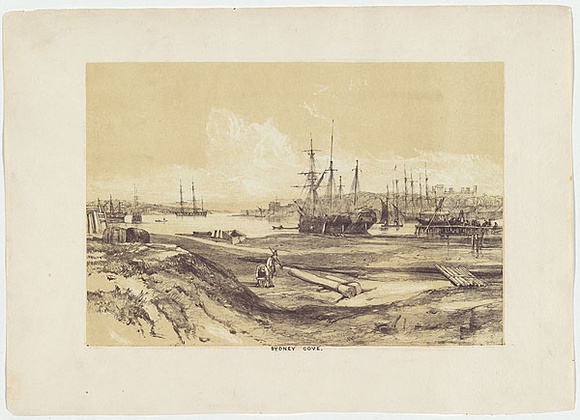 Artist: b'PROUT, John Skinner' | Title: b'Sydney Cove.' | Date: 1842 | Technique: b'lithograph, printed in colour, from two stones (black and brown tint stone); letterpress text'