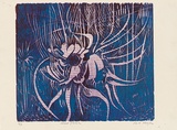 Artist: b'MEYER, Bill' | Title: b'Wood flower' | Date: 1968 | Technique: b'woodcut, printed in three colours, from reduction block process' | Copyright: b'\xc2\xa9 Bill Meyer'