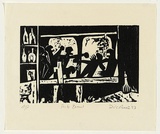Artist: AMOR, Rick | Title: Pub brawl. | Date: 1983 | Technique: woodcut, printed in black ink, from one block