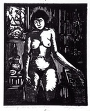 Artist: Taylor, John H. | Title: Standing nude | Date: 1975 | Technique: linocut, printed in black and grey, from two blocks