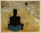 Artist: b'Black, Dorrit.' | Title: b'The Javanese dancer.' | Date: c.1949 | Technique: b'linocut, printed in colour, from five blocks'