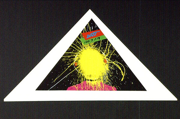 Artist: b'Done, Ken.' | Title: b'Triangular advertising stickers for the FM radio station 2JJJ. [One of four].' | Date: 1982 | Copyright: b'\xc2\xa9 Graeme Davey'