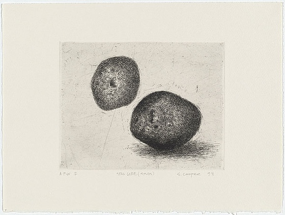 Artist: b'Cooper, Simon.' | Title: b'Still life - (spuds)' | Date: 1993 | Technique: b'etching, printed in black ink, from one plate'