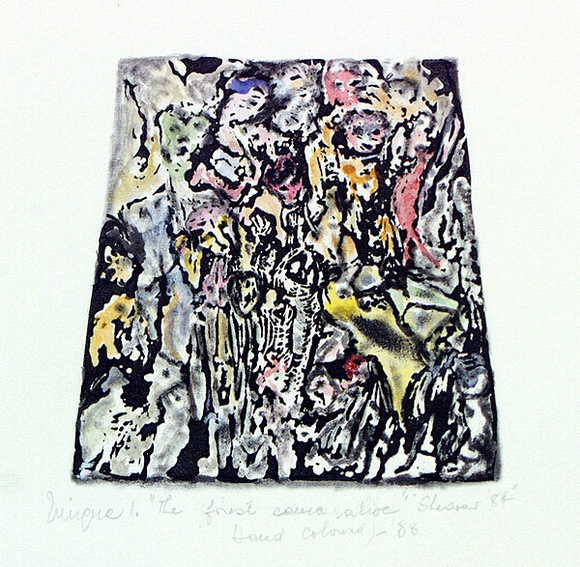 Artist: b'SHEARER, Mitzi' | Title: b'The forest came alive' | Date: 1984-88 | Technique: b'relief-etching, printed in black ink, from one plate: hand-coloured'