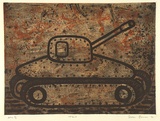 Artist: b'Bowen, Dean.' | Title: b'Tank' | Date: 1991 | Technique: b'etching, printed in orange, brown and black ink, from three plates'