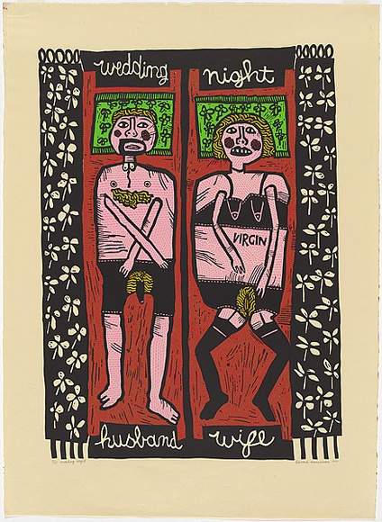 Artist: b'HANRAHAN, Barbara' | Title: b'Wedding night' | Date: 1977 | Technique: b'screenprint, printed in colour, from four stencils'
